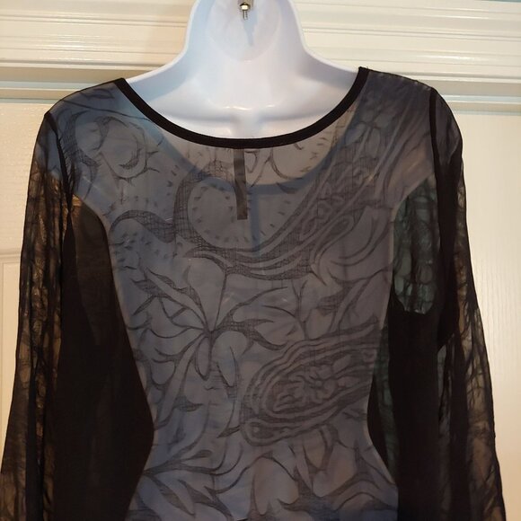 Mona B Smoky Black Sheer Witchy Whimsygoth Grunge Rocker Metal Top Lace L - Picture 12 of 16